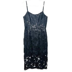 Dress the Population Medium Black Lace Sequin Midi Dress